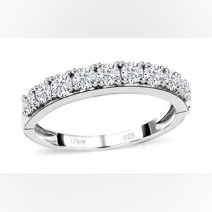 Arthritis Friendly Moissanite Half Eternity Band Ring in Rhodium O/SS Unisex